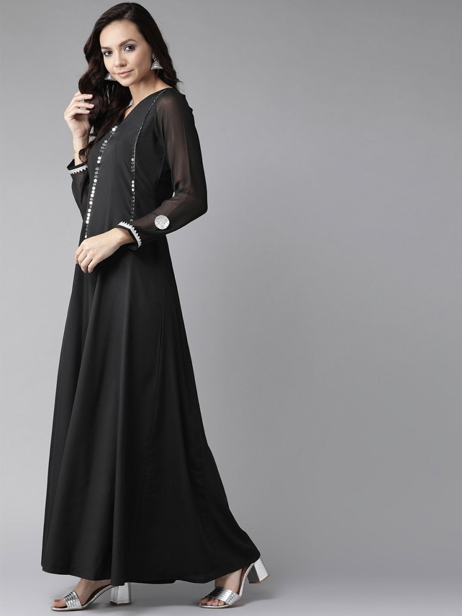 Ahalyaa Black Solid Maxi Dress With Dupatta