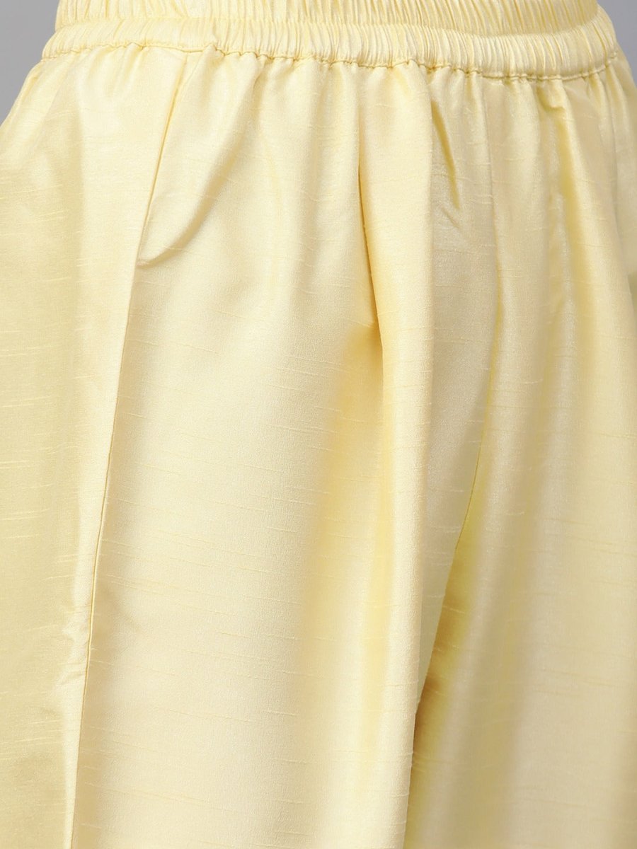 Ahalyaa Yellow & Pink Solid Kurta with Trousers & Floral Dupatta