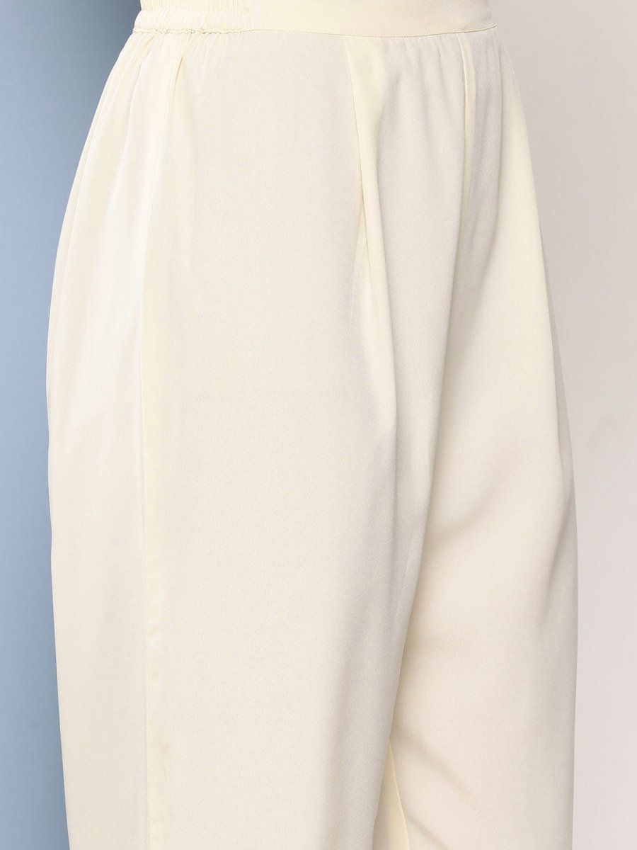 Ahalyaa Women Off White Floral Empire Gotta Patti Kurta with Trousers & With Dupatta