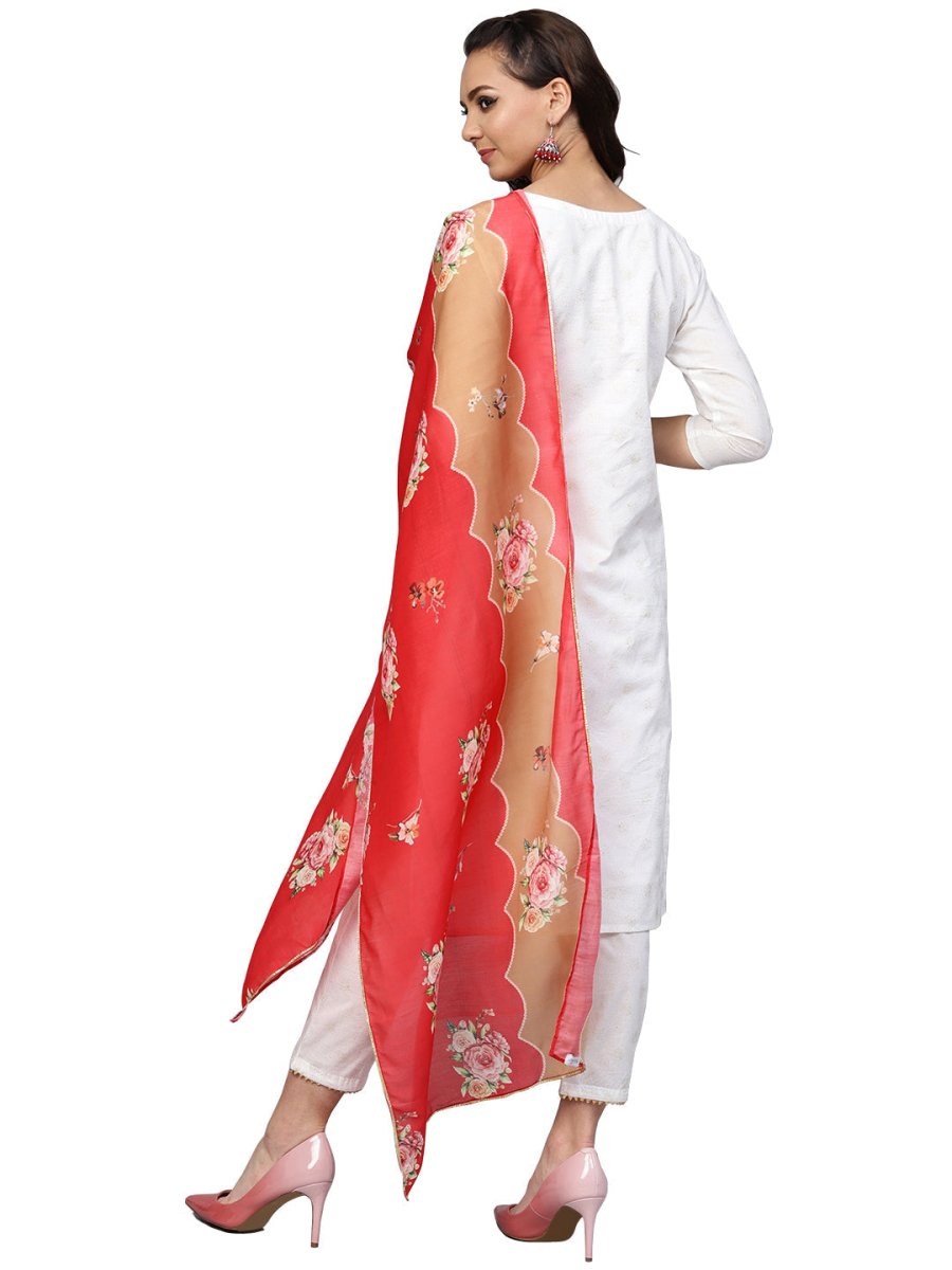 Ahalyaa White Straight Cotton Kurta Set