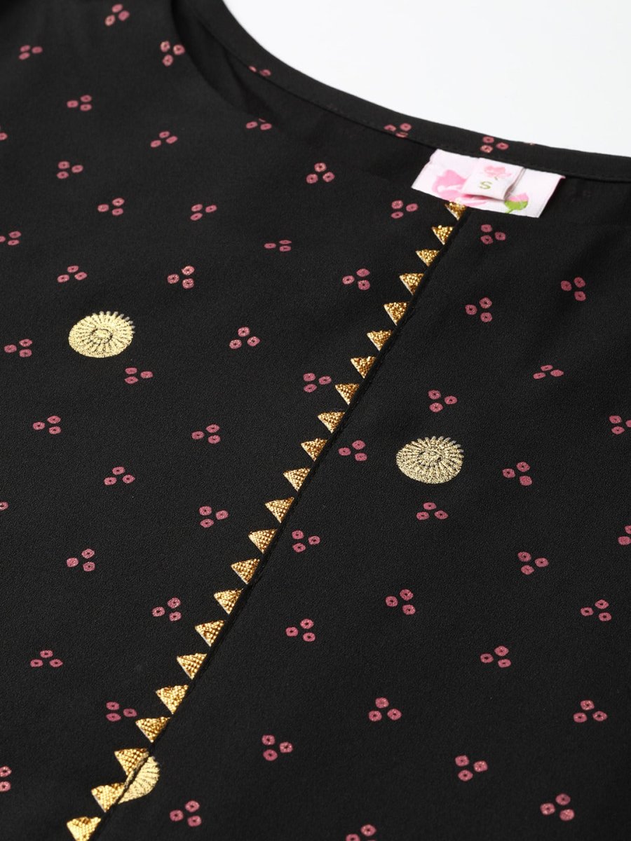 Ahalyaa Black & Pink Bandhani Khari Printed Kurta with Trousers & Dupatta