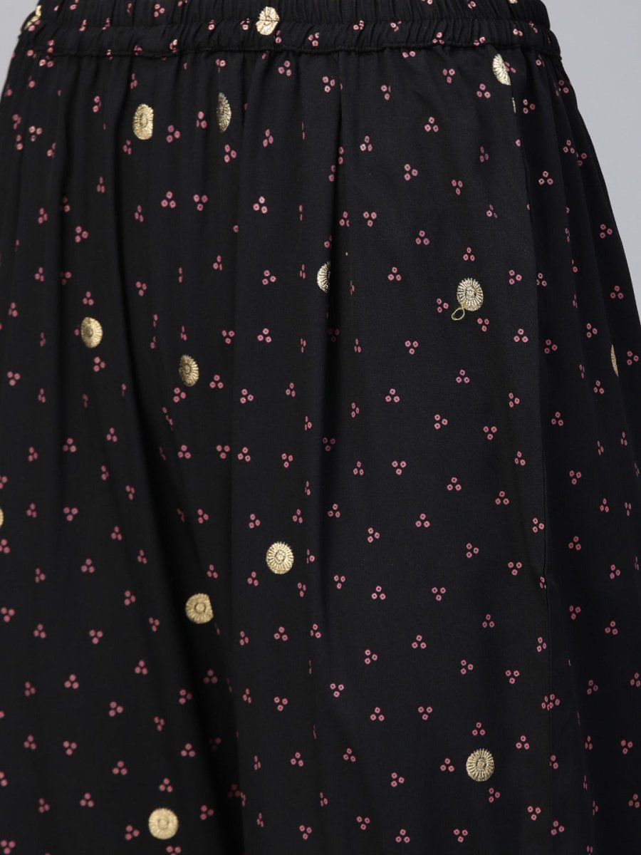 Ahalyaa Black & Pink Bandhani Khari Printed Kurta with Trousers & Dupatta