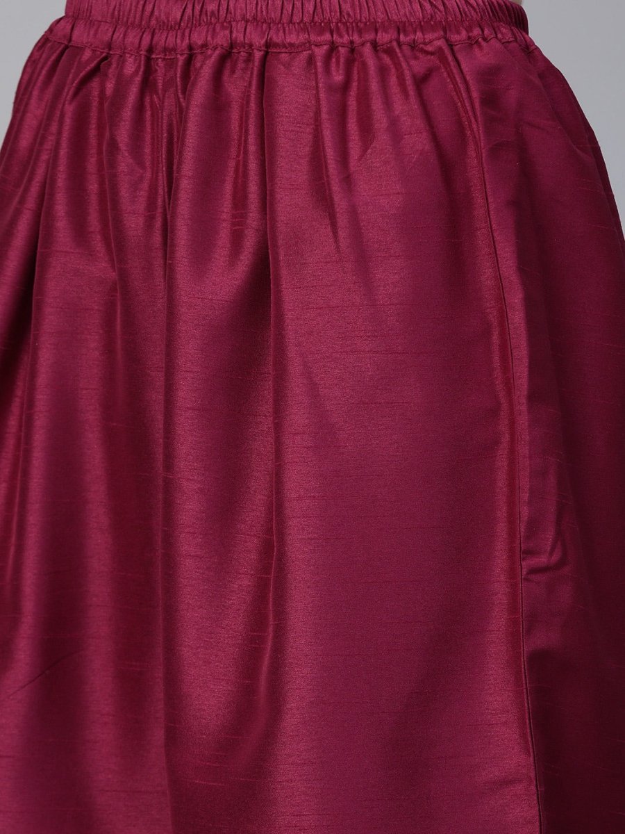 Ahalyaa Magenta & Grey Solid Anarkali Kurta with Palazzos & Floral Dupatta
