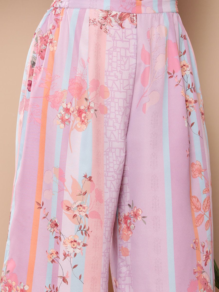 Ahalyaa Women Lavender Floral Printed Gotta Patti Kurta with Palazzos & With Dupatta