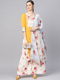 Ahalyaa Mustard Yellow & Cream-Coloured Printed Kurta with Palazzos & Dupatta