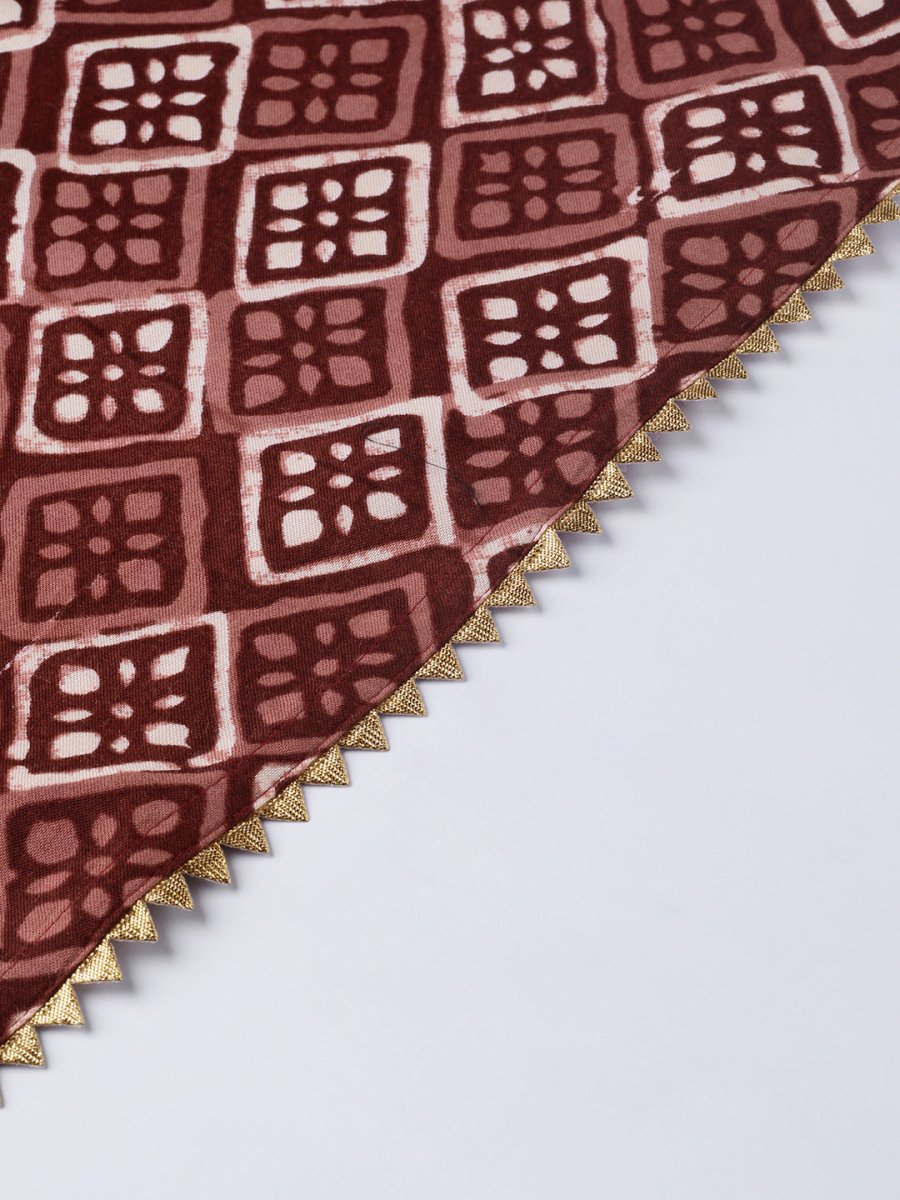 Ahalyaa Women Maroon & Off-White Printed Kurta with Palazzos & Dupatta