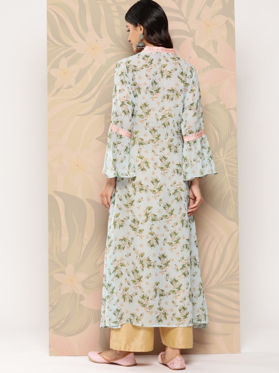 Ahalyaa Floral Printed Bell Sleeves Gotta Patti Georgette Kurta