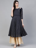 Ahalyaa Navy-Blue Printed Straight Kurta