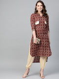 Ahalyaa Maroon & Cream-Coloured Printed Straight Kurta with Salwar