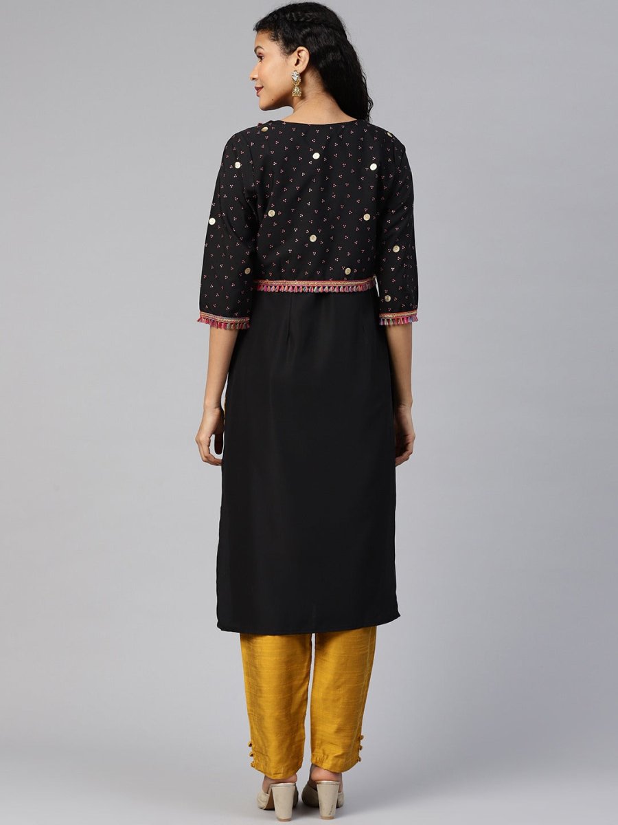 Ahalyaa Women Black & Pink Solid A-Line Kurta with Jacket