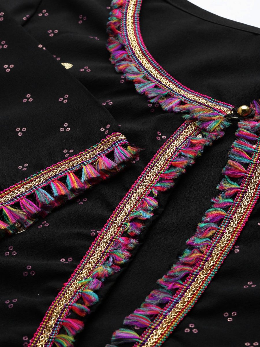 Ahalyaa Women Black & Pink Solid A-Line Kurta with Jacket