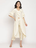 Ahalyaa Off White Layered Kurta with Trousers