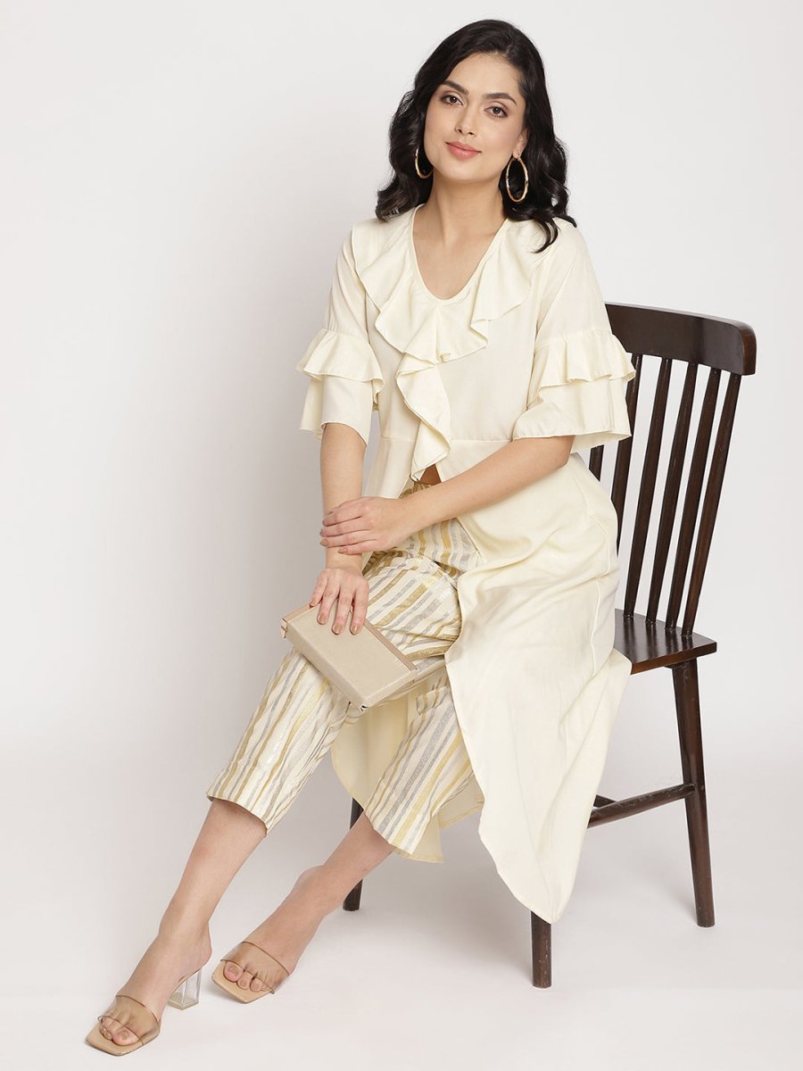 Ahalyaa Off White Layered Kurta with Trousers