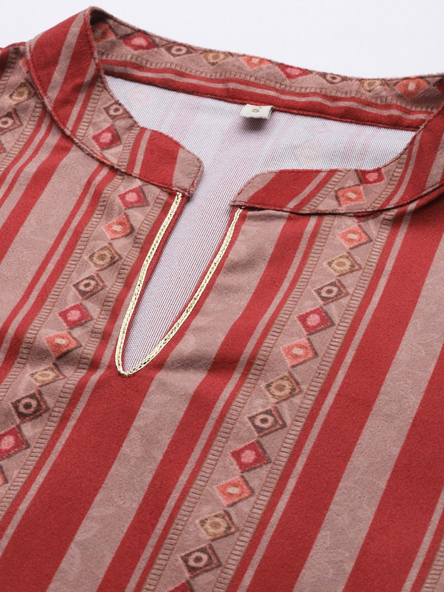 Ahalyaa Women Maroon Printed Gotta Patti Velvet Kurta with Palazzos & With Dupatta