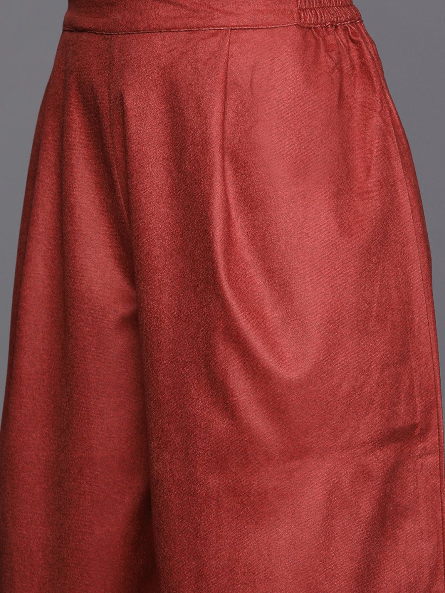 Ahalyaa Women Maroon Printed Gotta Patti Velvet Kurta with Palazzos & With Dupatta