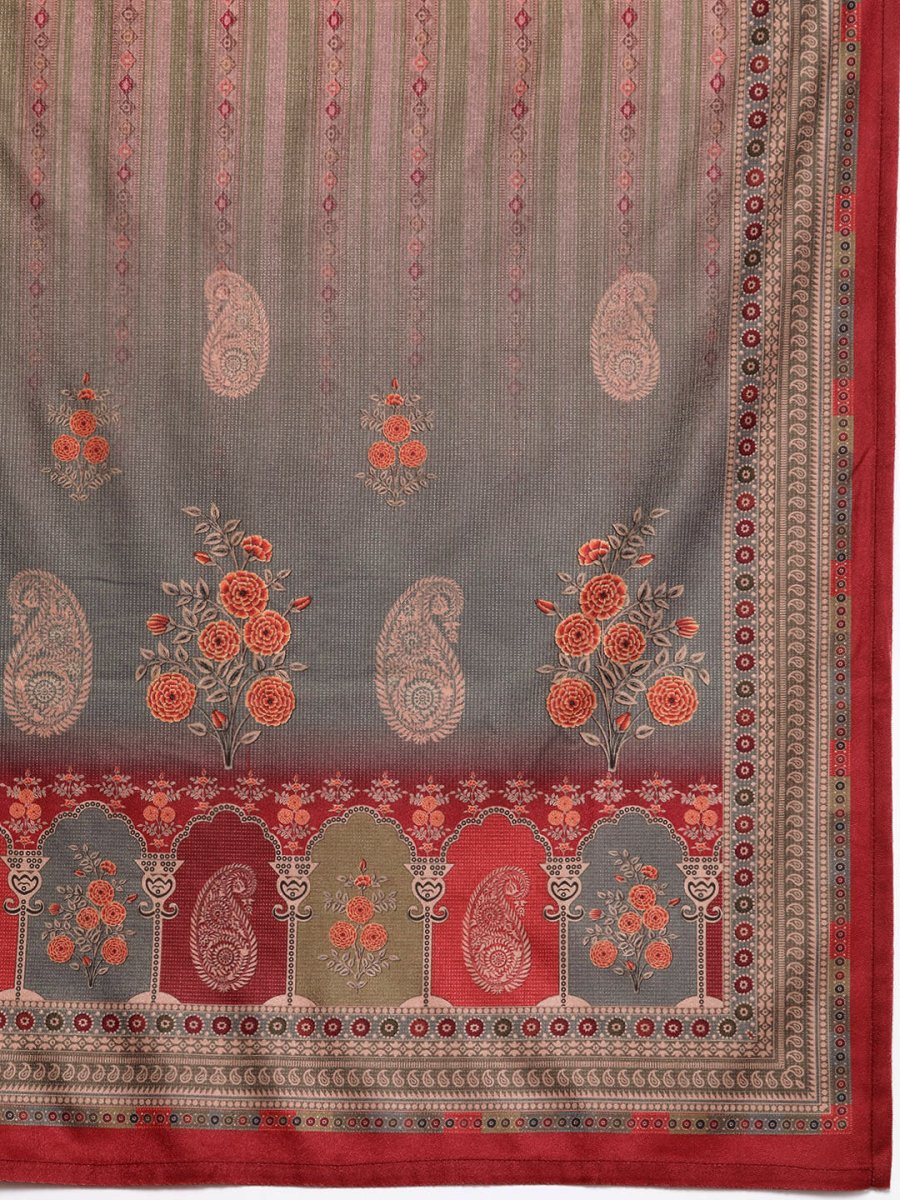 Ahalyaa Women Maroon Printed Gotta Patti Velvet Kurta with Palazzos & With Dupatta