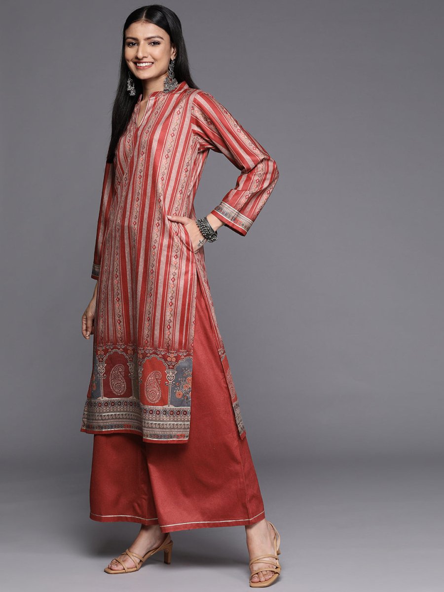 Ahalyaa Women Maroon Printed Gotta Patti Velvet Kurta with Palazzos & With Dupatta