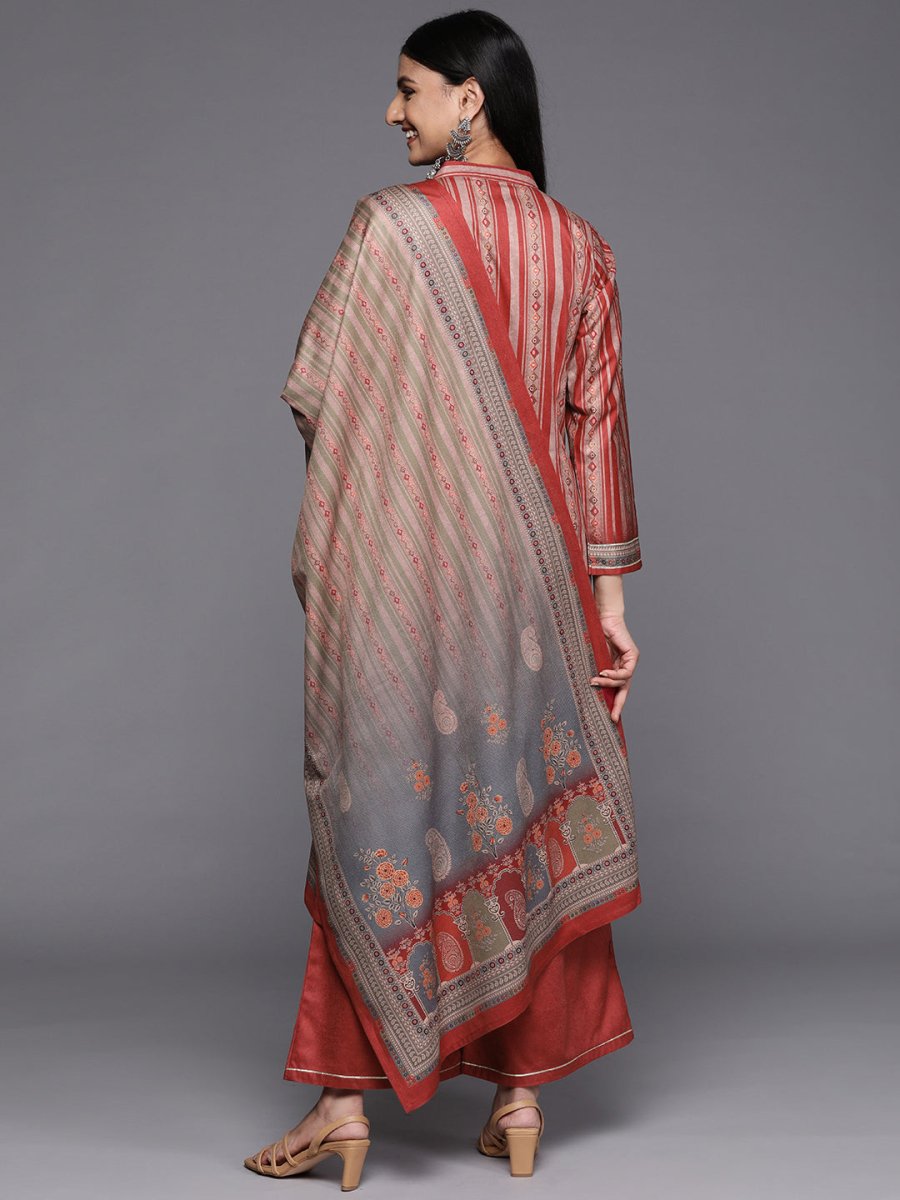Ahalyaa Women Maroon Printed Gotta Patti Velvet Kurta with Palazzos & With Dupatta