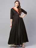 Ahalyaa Black Plain A-Line Kurta