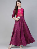 Ahalyaa Purple & Golden Screen Printed Maxi Dress