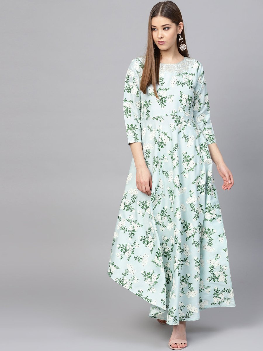 Ahalyaa Sky Blue Printed Asymmetric Women's Kurta