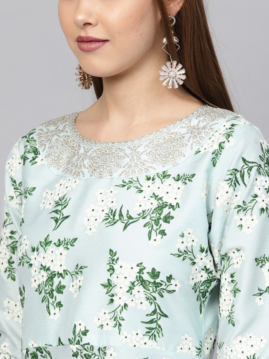 Ahalyaa Sky Blue Printed Asymmetric Women's Kurta