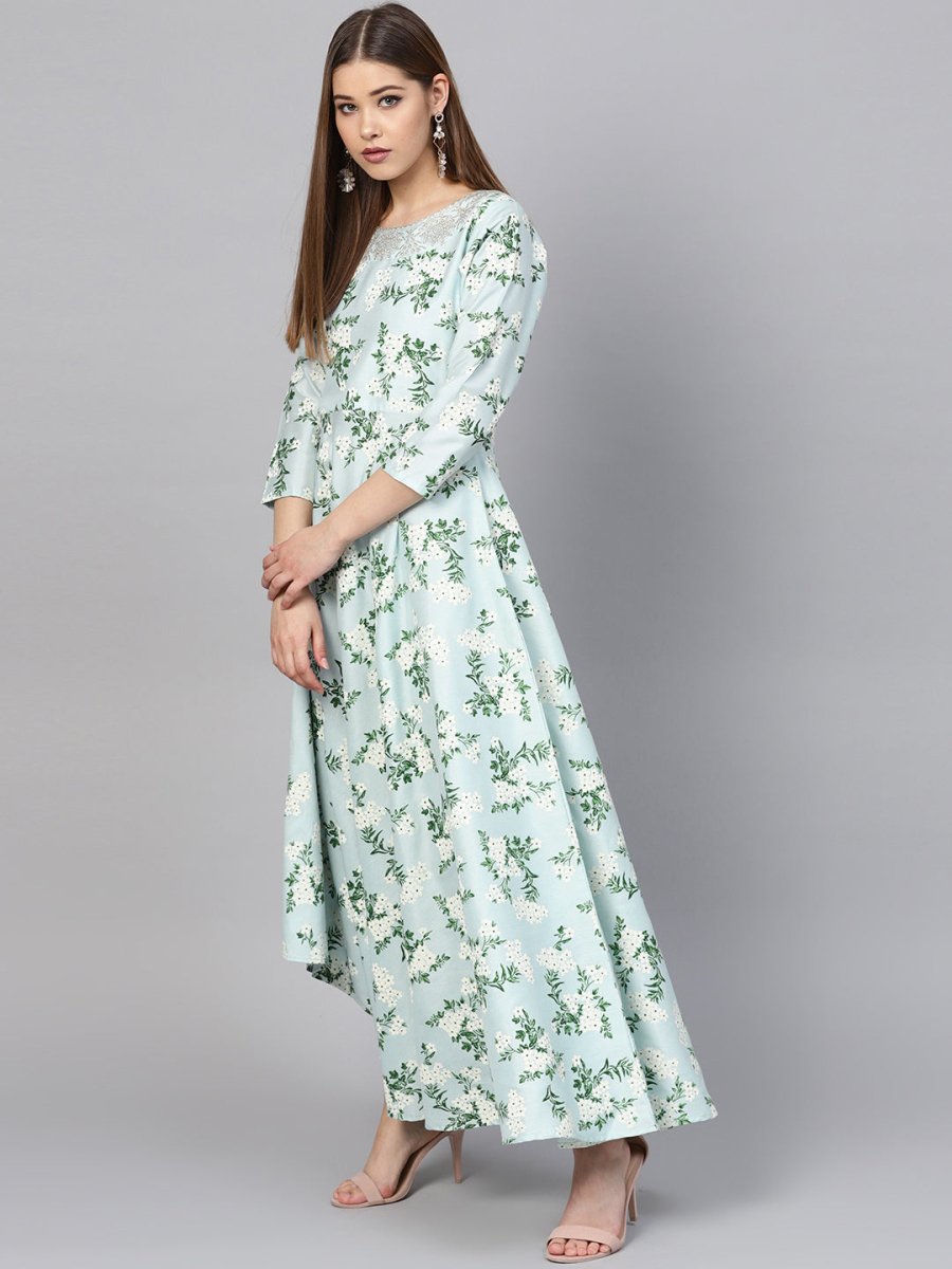 Ahalyaa Sky Blue Printed Asymmetric Women's Kurta