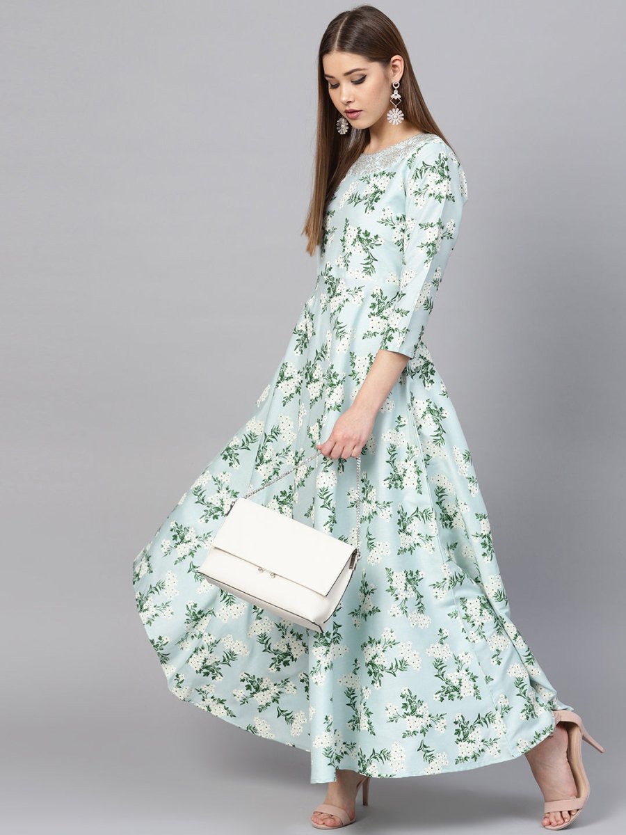 Ahalyaa Sky Blue Printed Asymmetric Women's Kurta