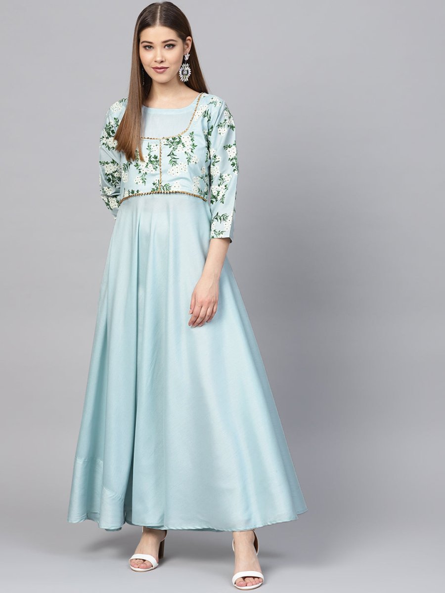 Ahalyaa Sky Blue Pigment Print A-Line Kurta