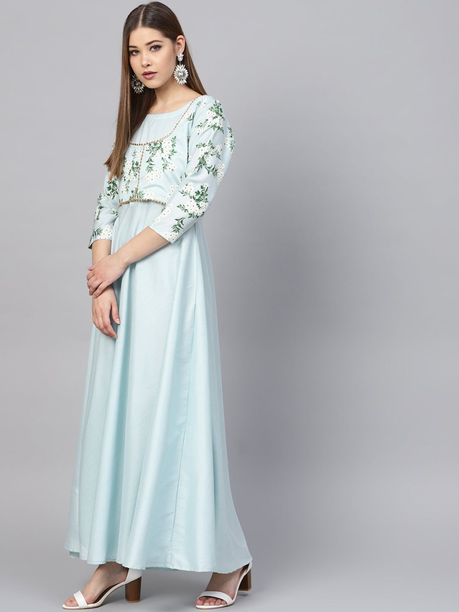 Ahalyaa Sky Blue Pigment Print A-Line Kurta