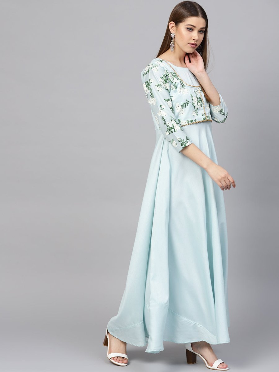 Ahalyaa Sky Blue Pigment Print A-Line Kurta