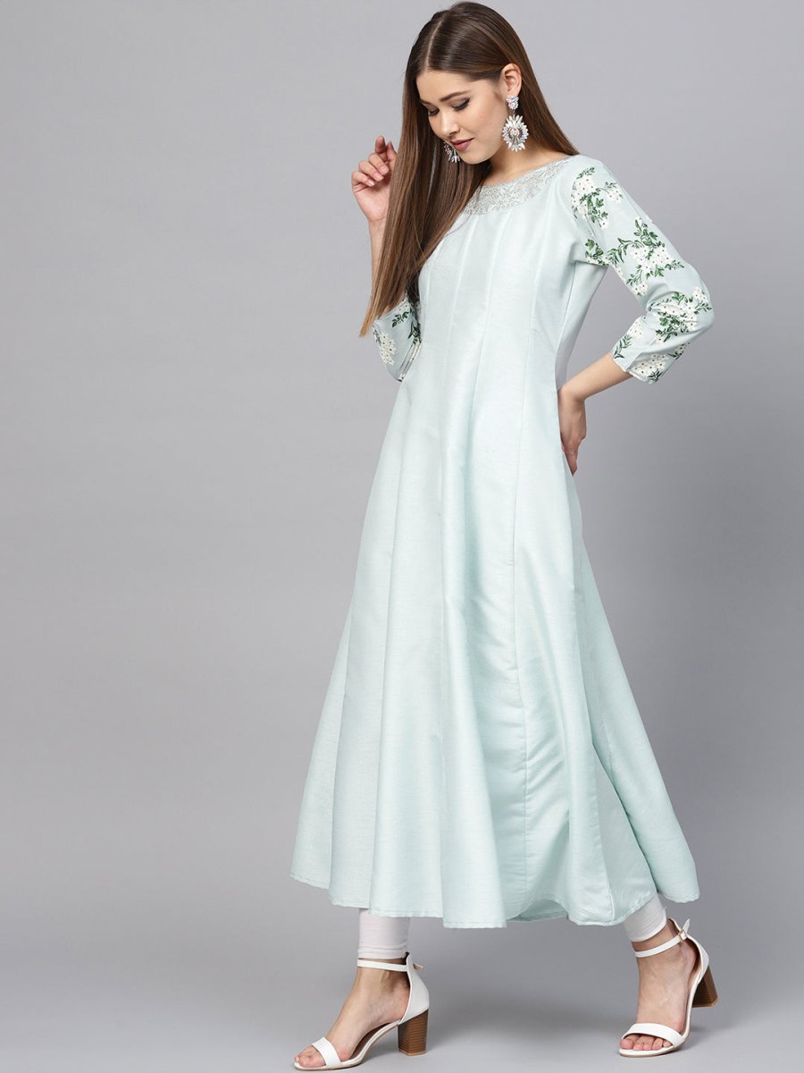 Ahalyaa Sky Blue Pigment Print Anarkali Beautiful Kurta