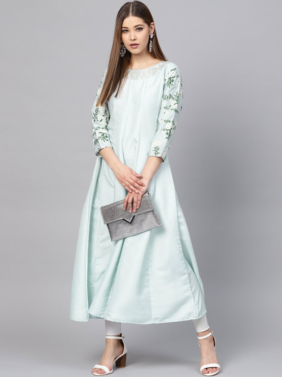 Ahalyaa Sky Blue Pigment Print Anarkali Beautiful Kurta