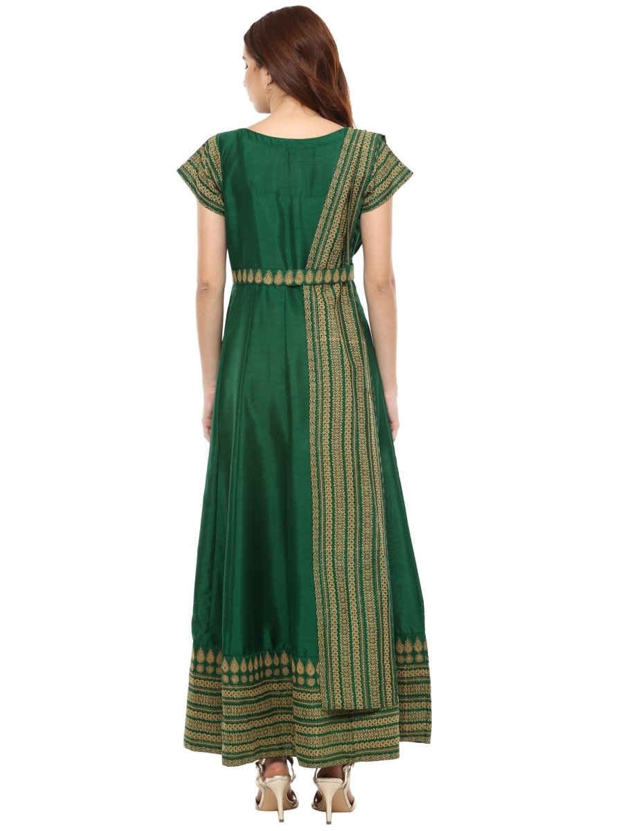 Ahalyaa Printed Faux Silk Anarkali With Attached Dupatta