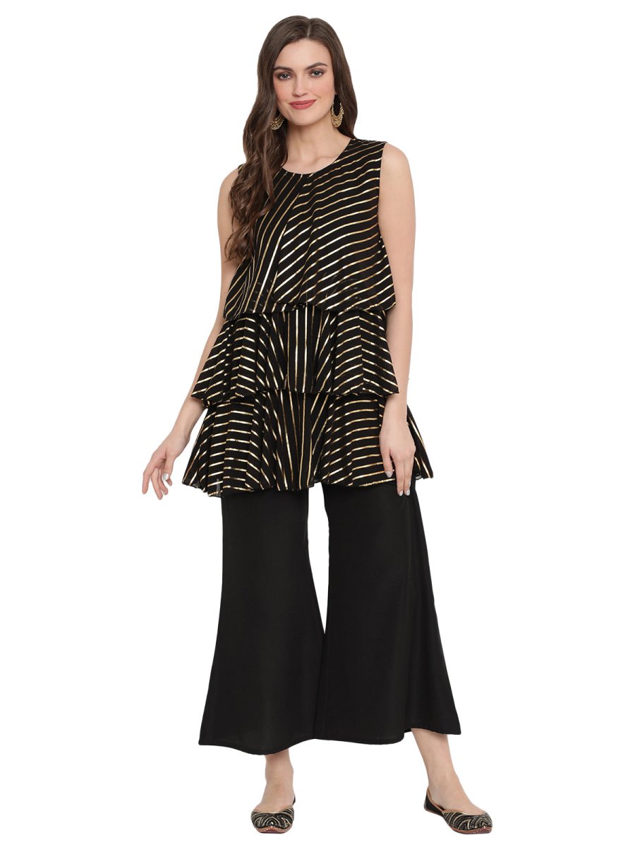 Ahalyaa Crepe Foil Printed Top With Plazzo