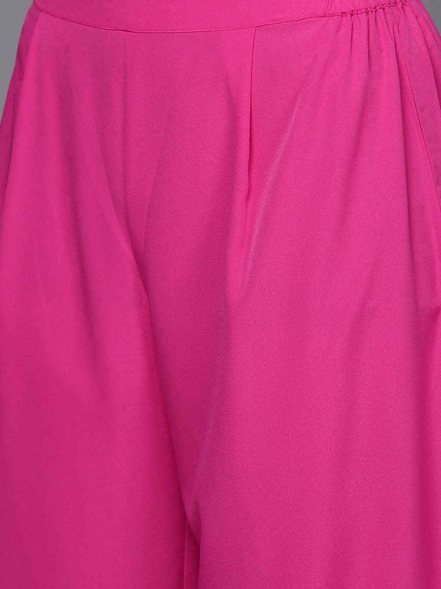 Ahalyaa Women Pink Floral Printed Gotta Patti Kurta with Palazzos