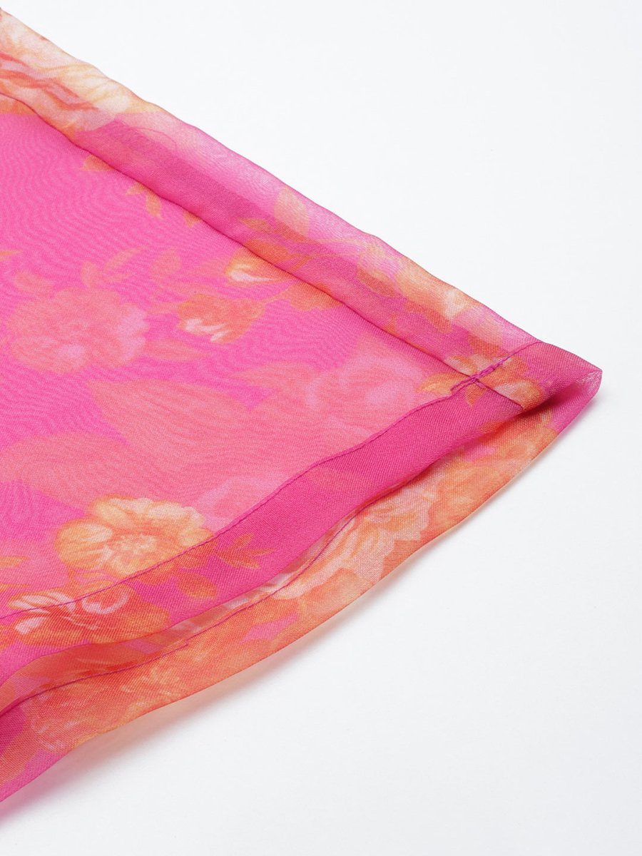 Ahalyaa Women Pink Floral Printed Gotta Patti Kurta with Palazzos