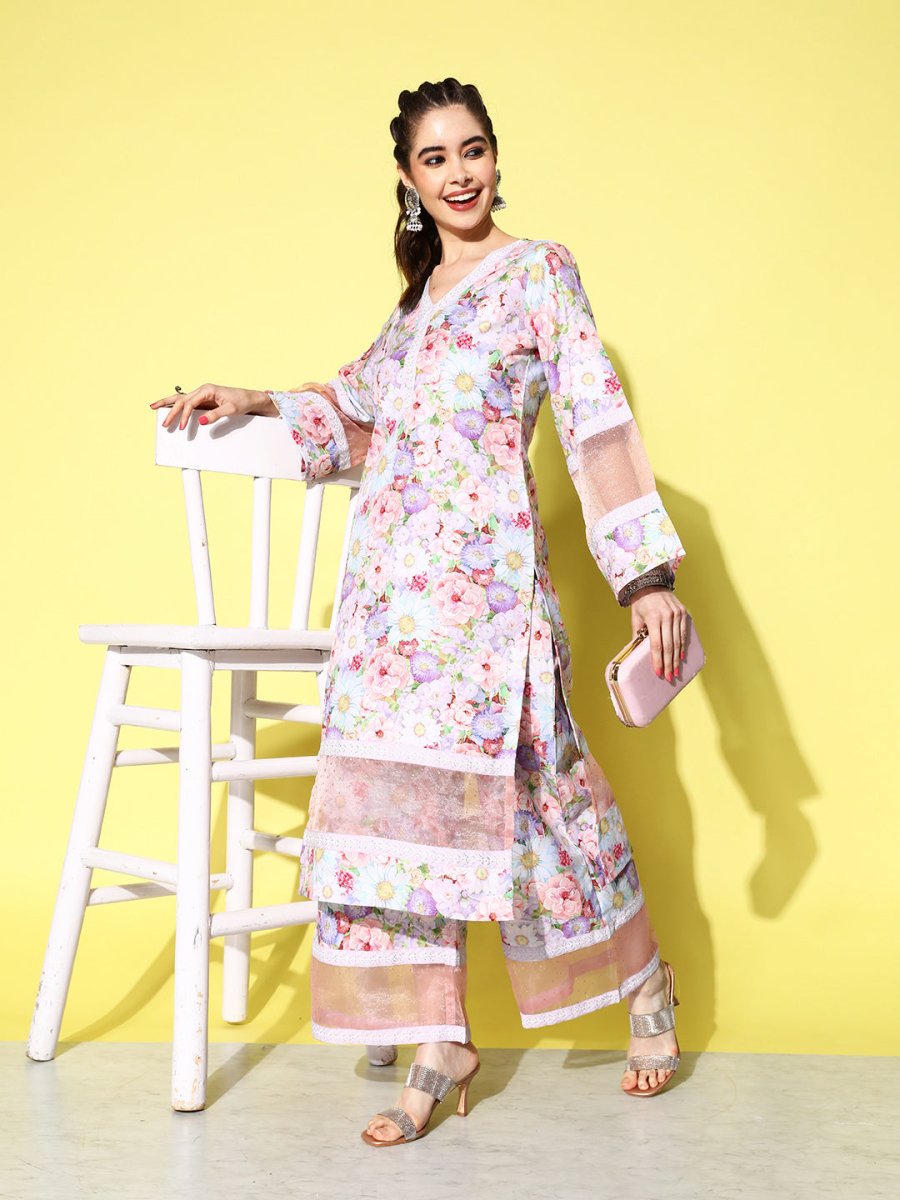 Ahalyaa Women Floral Printed Kurta with Palazzos
