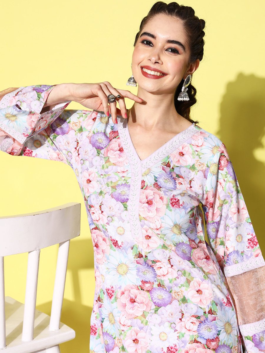 Ahalyaa Women Floral Printed Kurta with Palazzos