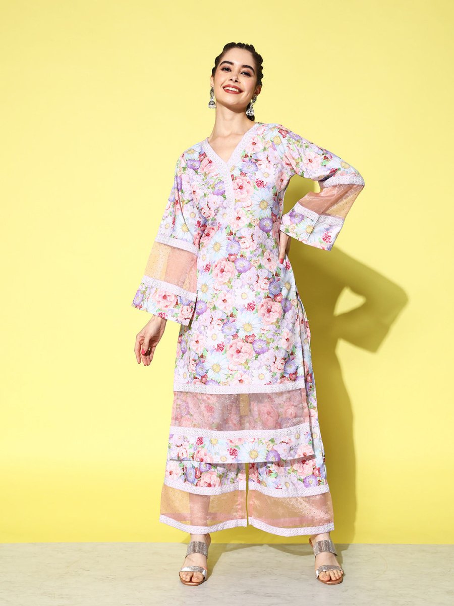 Ahalyaa Women Floral Printed Kurta with Palazzos