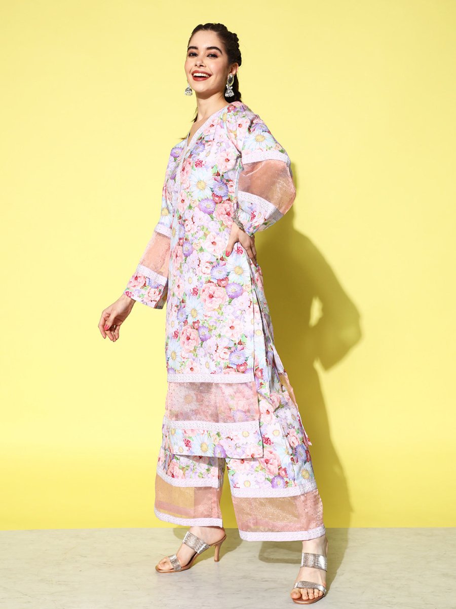 Ahalyaa Women Floral Printed Kurta with Palazzos