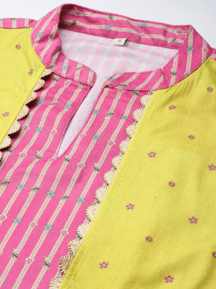 Ahalyaa Women Pink Velvet Kurta with Palazzo