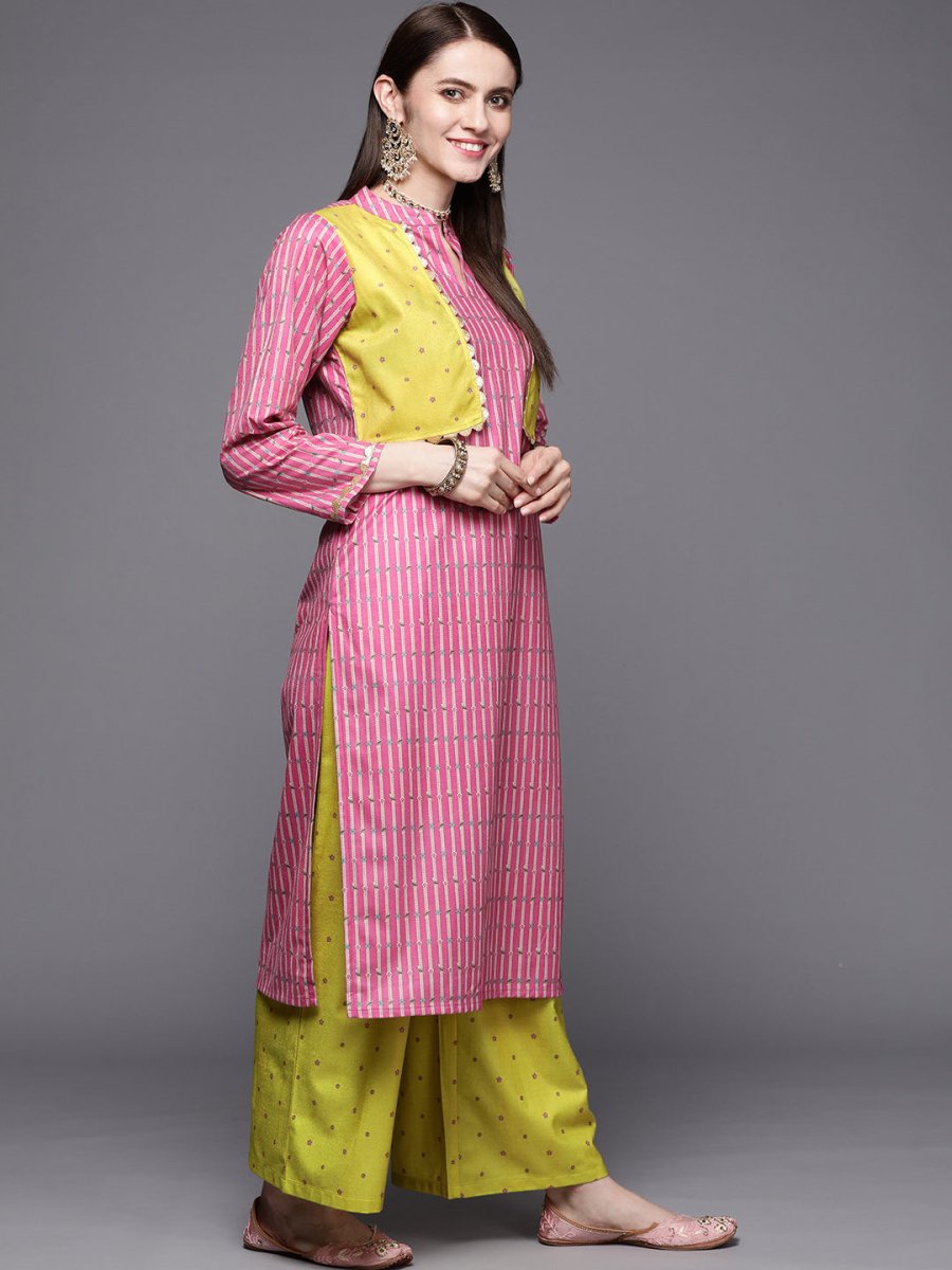 Ahalyaa Women Pink Velvet Kurta with Palazzo