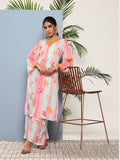 Ahalyaa Women Pink Floral Printed Pleated Gotta Patti Kurta with Palazzos