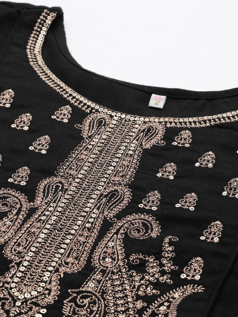 Ahalyaa Women Black Embroidered Aari Work Pashmina Kurta With Palazzos