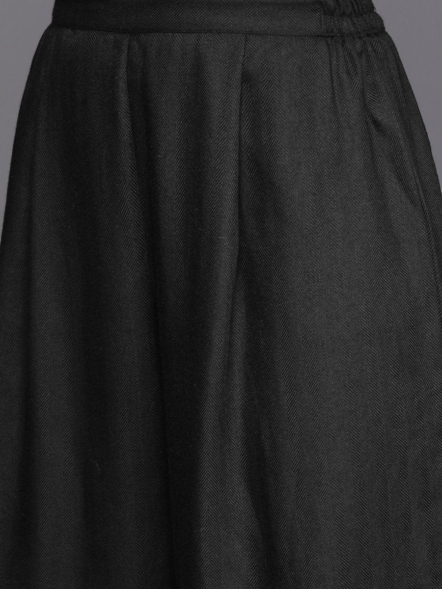 Ahalyaa Women Black Embroidered Aari Work Pashmina Kurta With Palazzos