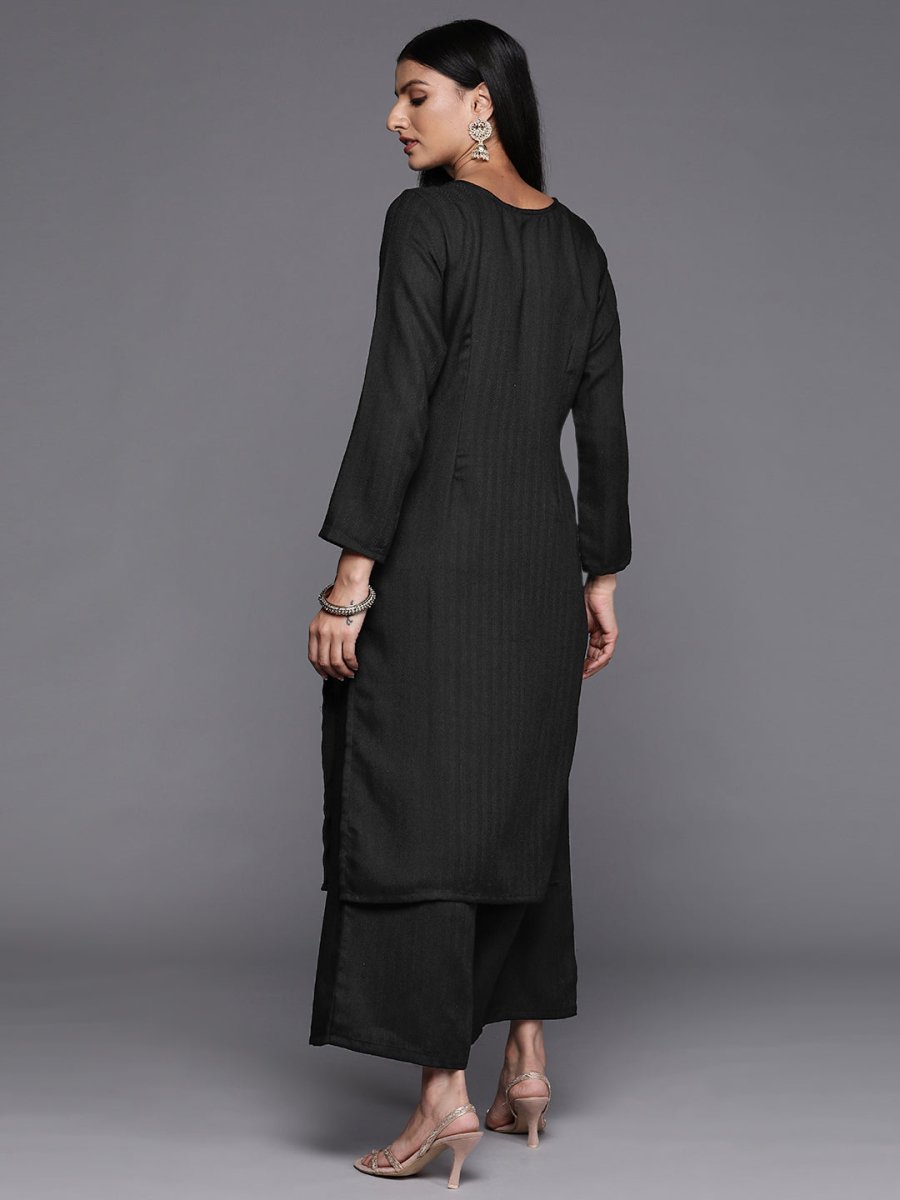 Ahalyaa Women Black Embroidered Aari Work Pashmina Kurta With Palazzos