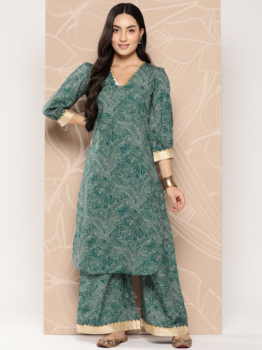 Ahalyaa Floral Printed Regular Gotta Patti Kurta with Palazzos