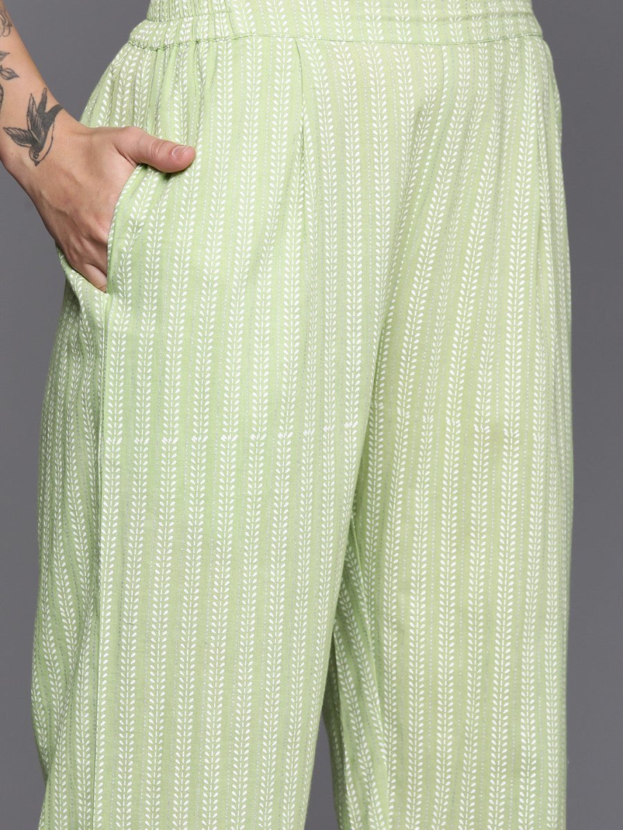 Ahalyaa Floral Printed High Slit Gotta Patti Pure Cotton Kurta With Trousers