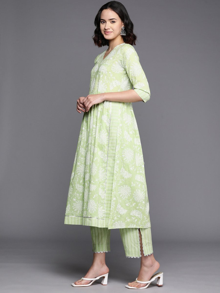 Ahalyaa Floral Printed High Slit Gotta Patti Pure Cotton Kurta With Trousers